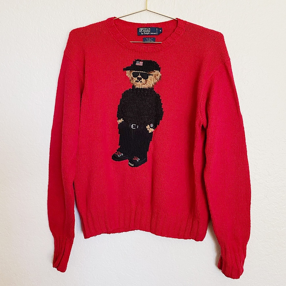 ‘RARE’ POLO Gully Bear Hand Knit Sweater SZ M